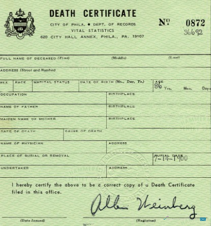Download Pennsylvania Departments of records death certificate Photoshop template